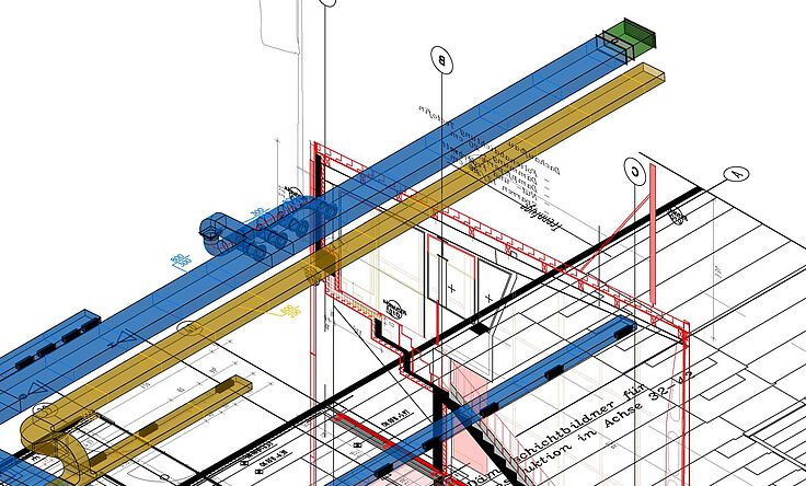 Ausbildung technischer Systemplaner (m/w/d) Ausschnitt einer technischen Zeichnung des Lüftungskonzept für den Event-Bereich eines Gewerbekunden